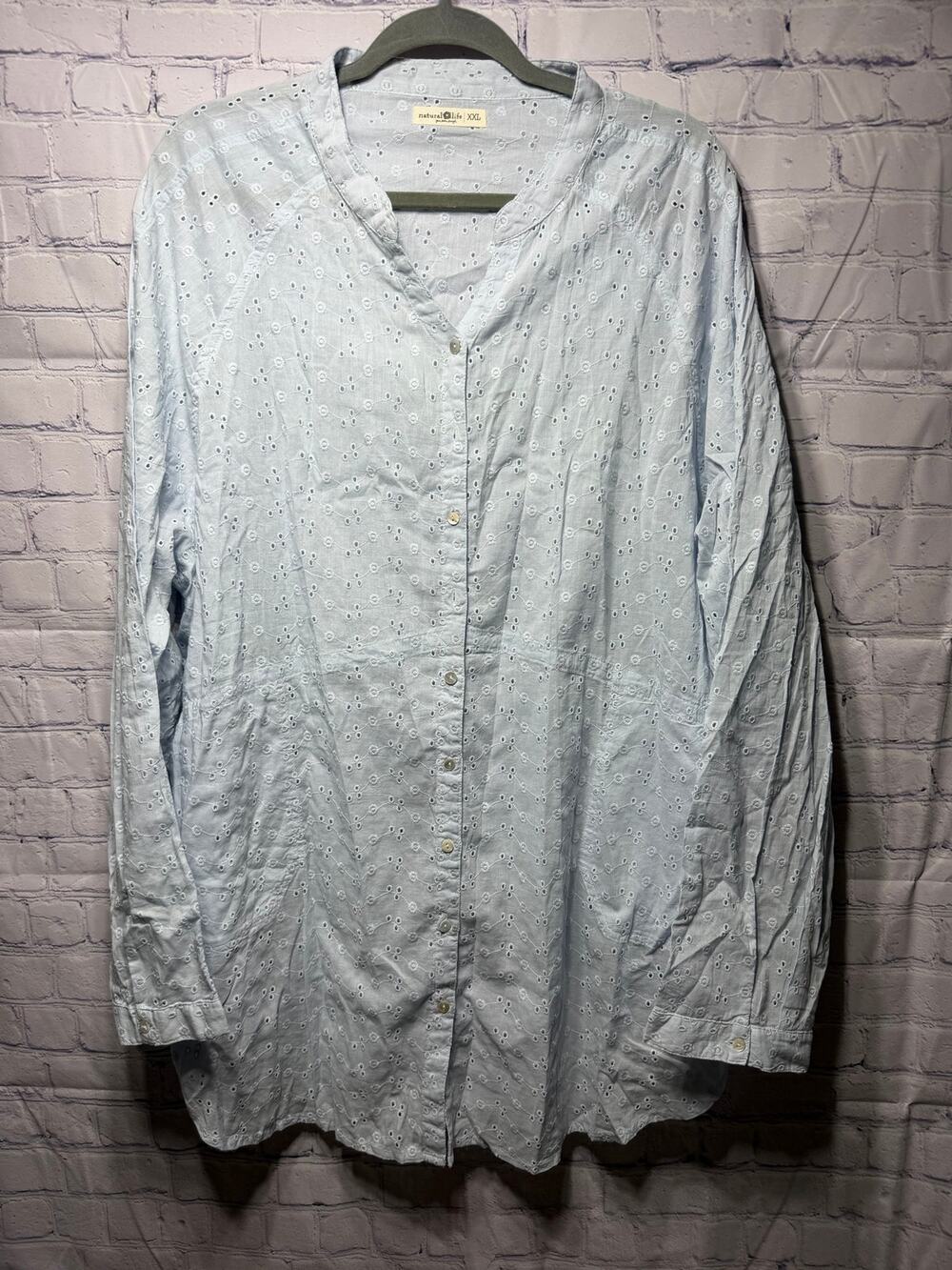 Natural Life Long Sleeve Eyelet Lace Long Sleeve Button Down Blue Sz XXL NWOT